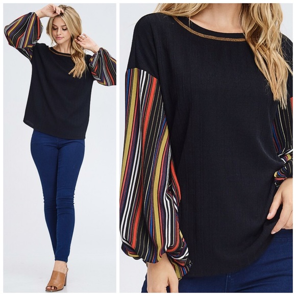 ❤️LAST 1! Flattering Puffy Striped Sleeve Tunic! - Picture 4 of 4